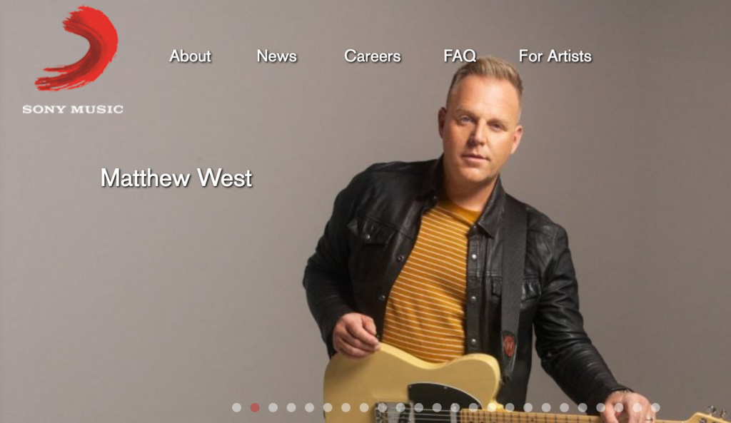 Sony Music website homepage

