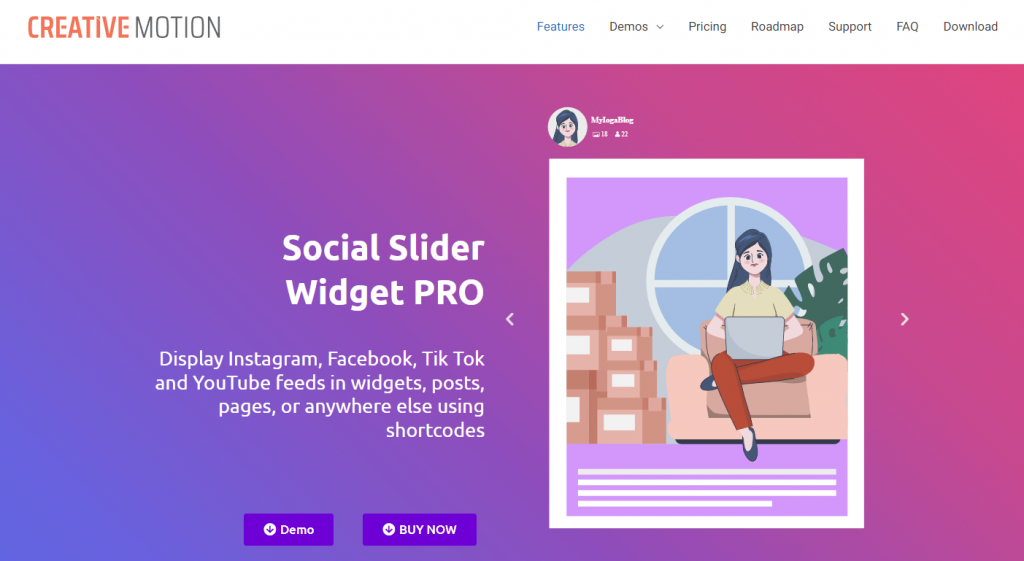 Social Slider Feed homepage
