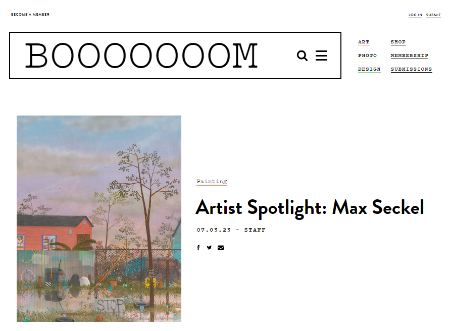 Artist Spotlight article on the Booooooom website featuring Max Seckel