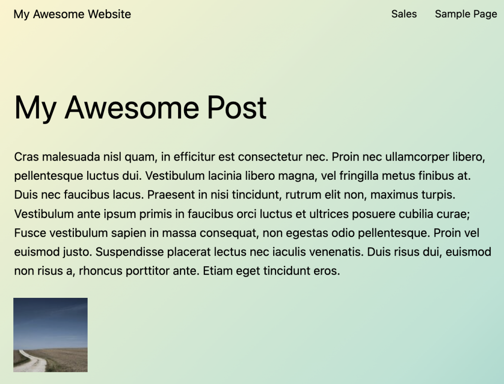 A WordPress post with the wp_get_attachment_image() function added. Additional icon parameters were used