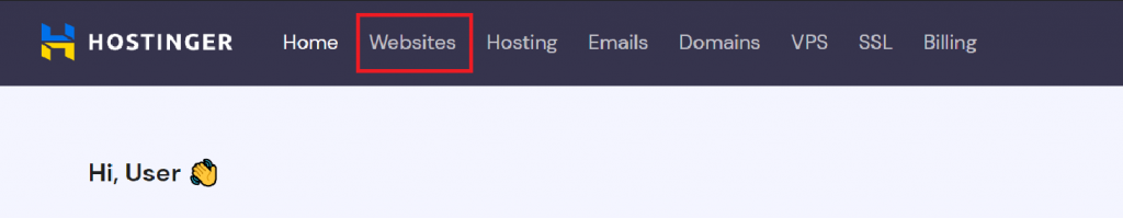 The Websites menu on the hPanel homepage