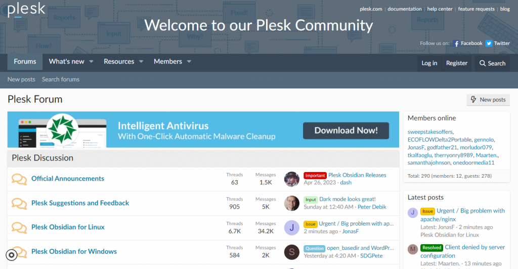 Plesk community forum website