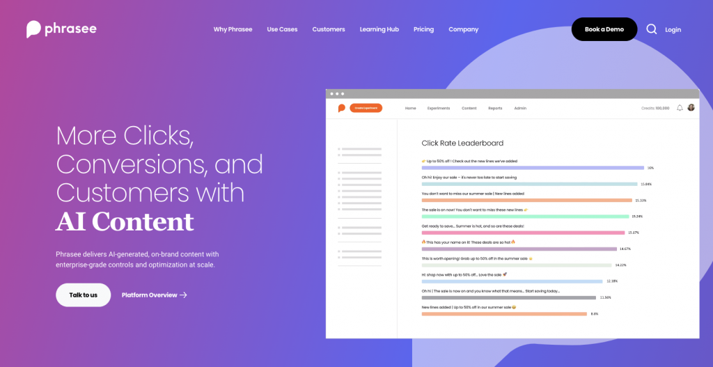 Phrasee landing page