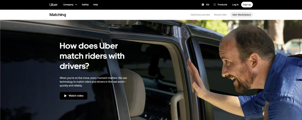 The homepage of Uber Matching initiative.