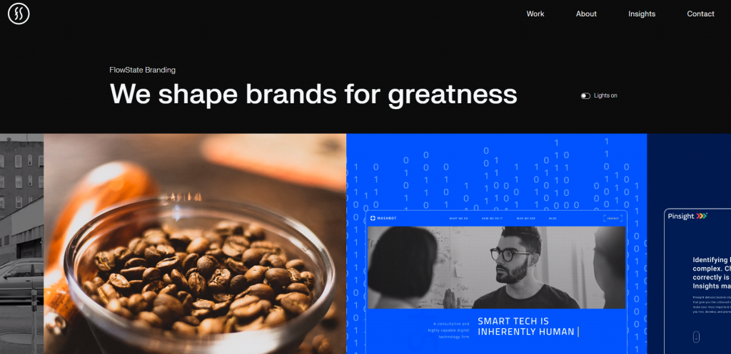The homepage of FlowState Branding creative agency