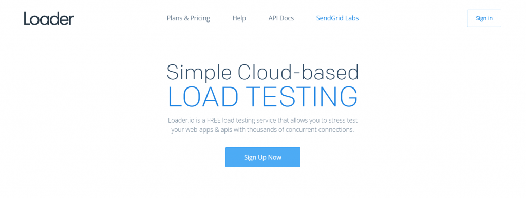 The homepage of Loader, a stress testing tool