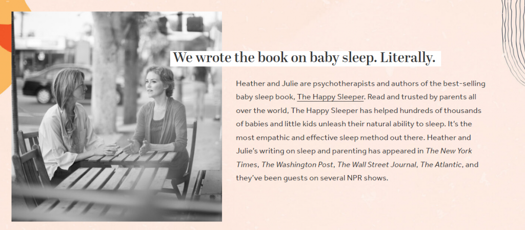 The Happy Sleeper presenting its founders' expertise in the StoryBrand narrative