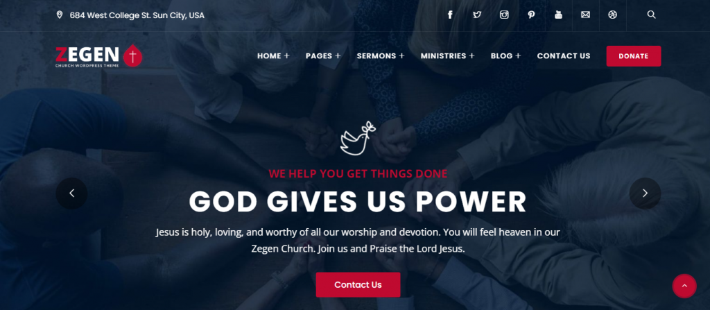 The Zegen WordPress theme for churches