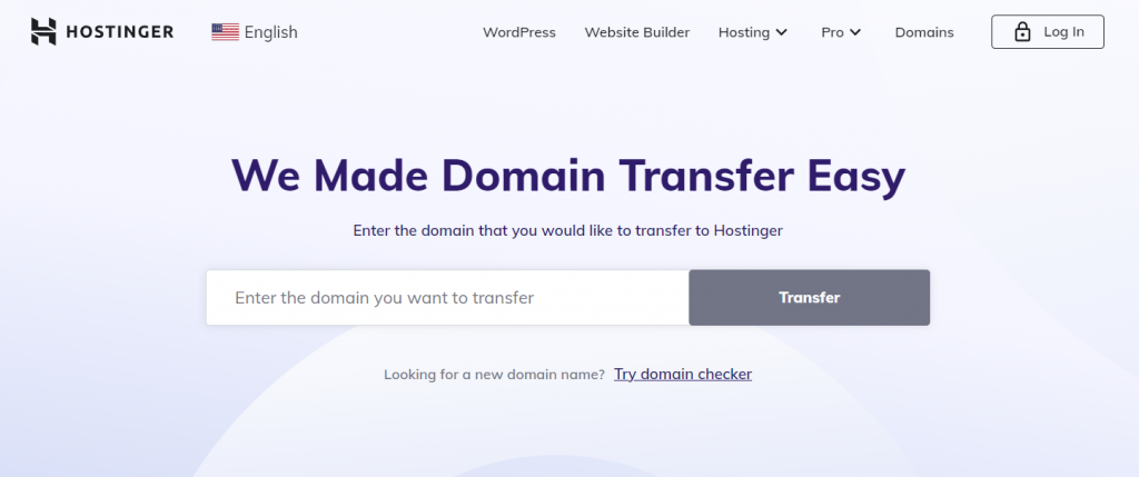 Hostinger's transfer domain landing page