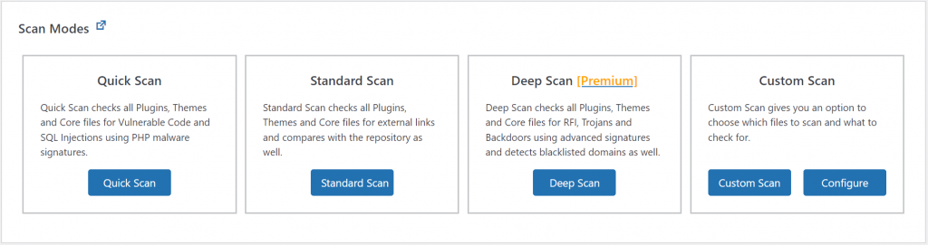 MiniOrange's malware scan modes