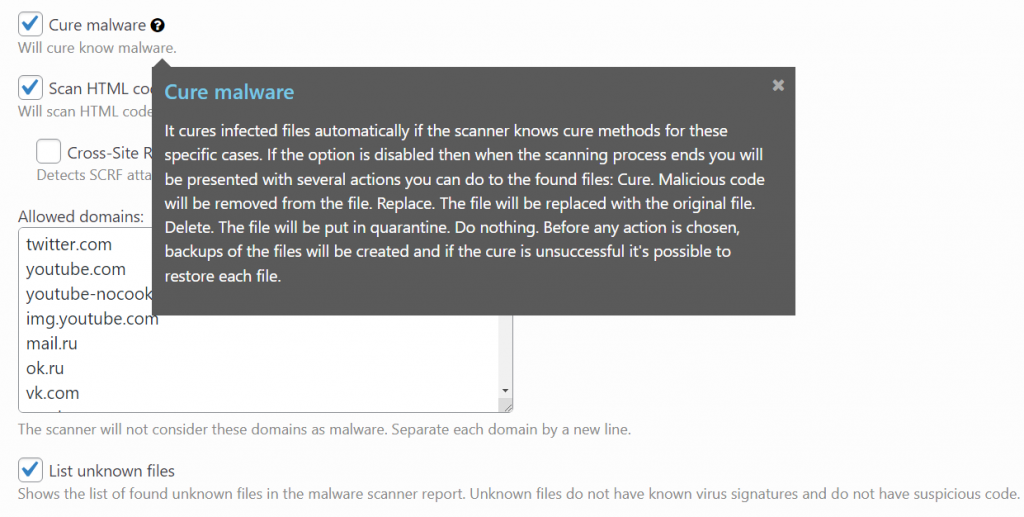 Malware scan settings of the Security & Malware Scan by CleanTalk plugin