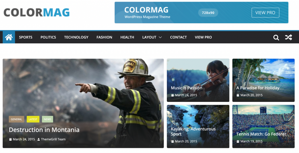 A preview of the ColorMag newspaper theme for WordPress