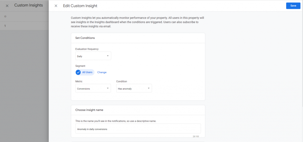 Editing a custom insight on Google Analytics 4
