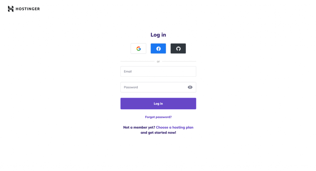 hPanel login page
