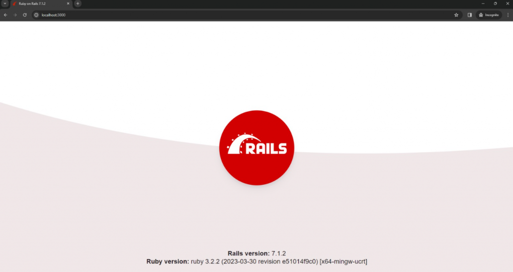 The Ruby on Rails application welcome screen