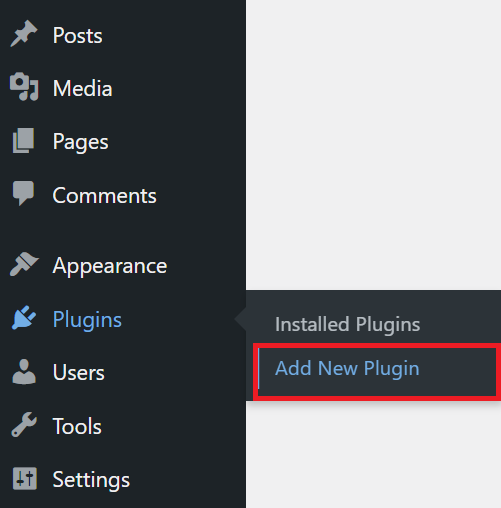 Accessing the Add New Plugin menu in the WordPress dashboard