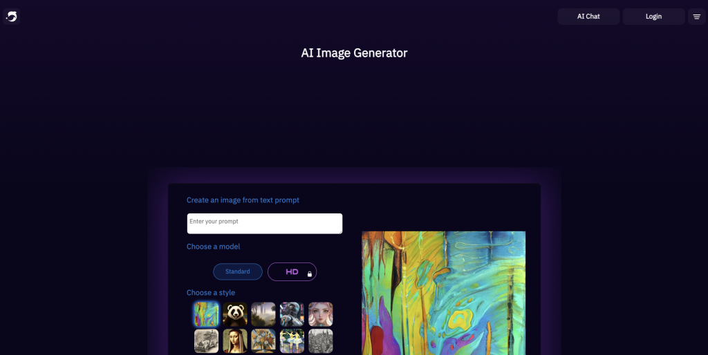 DeepArt AI Image Generator landing page
