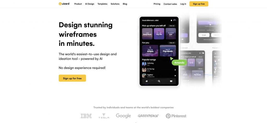 Uizard landing page