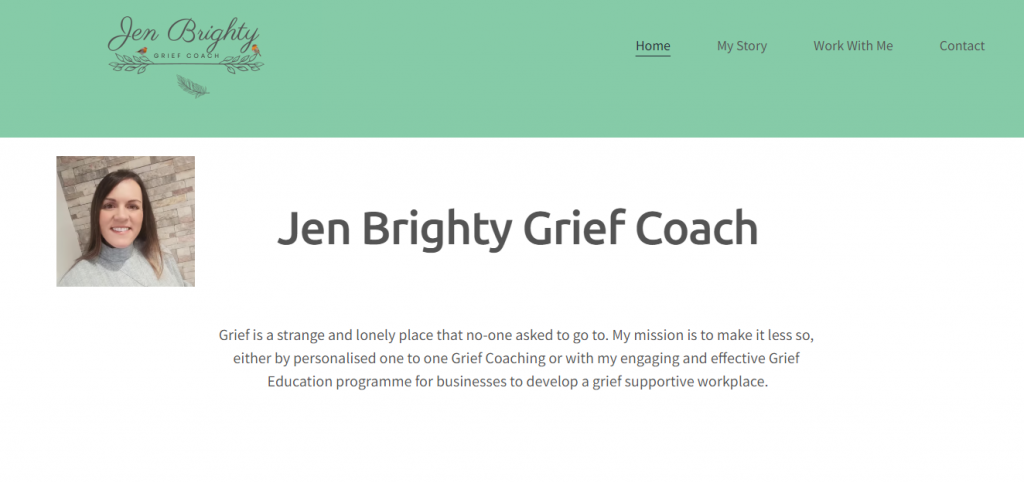Jen Brighty Grief Coach website homepage