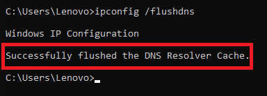 Running the flush DNS cache command on Windows' Command Prompt