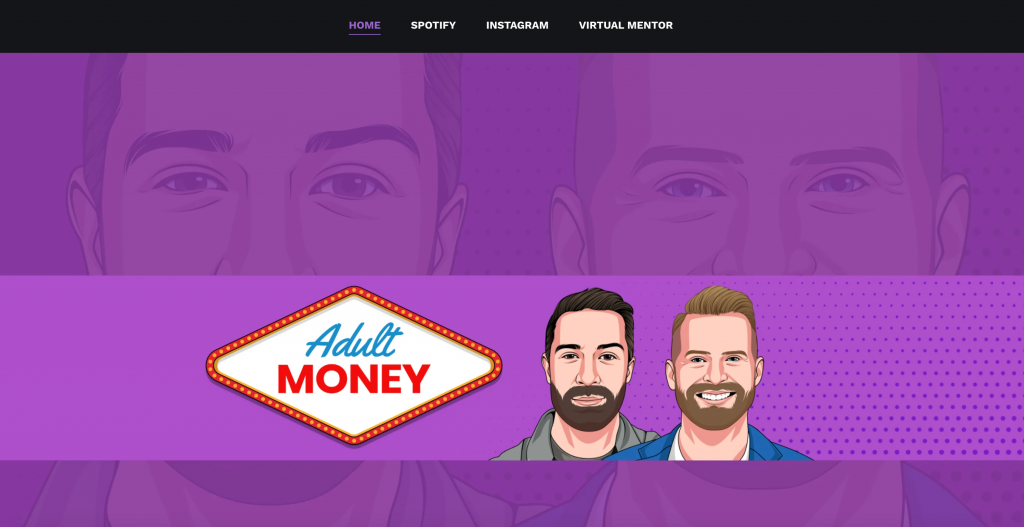 Adult Money podcast landing page