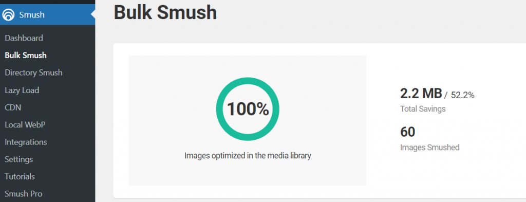 The Bulk Smush's report after finishing the bulk image optimization process