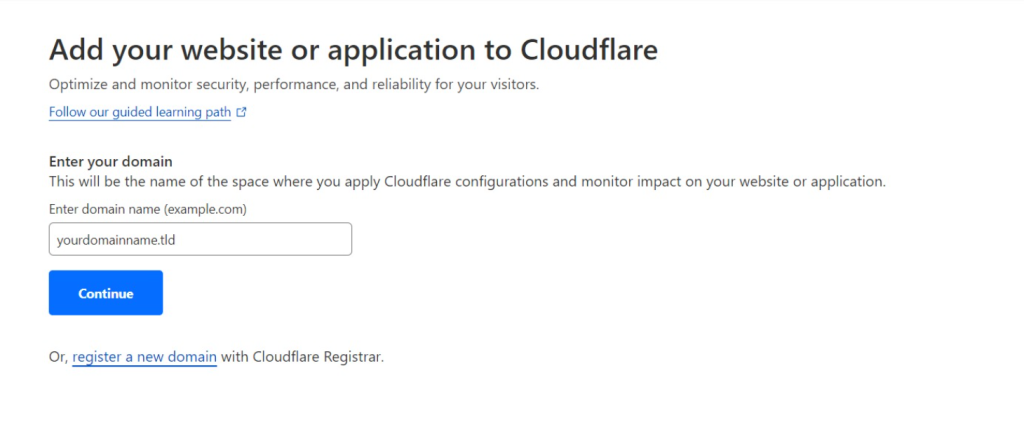 The domain registration page in Cloudflare dashboard