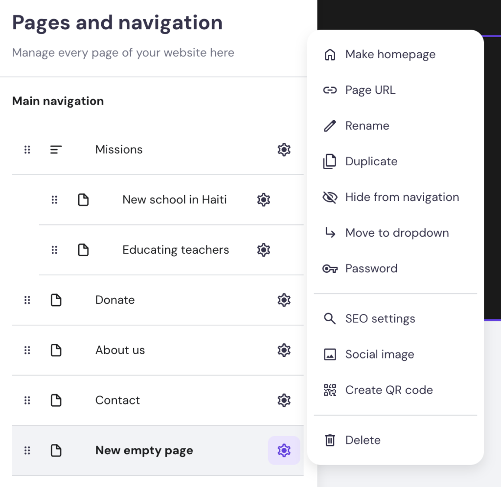 Page settings expanded