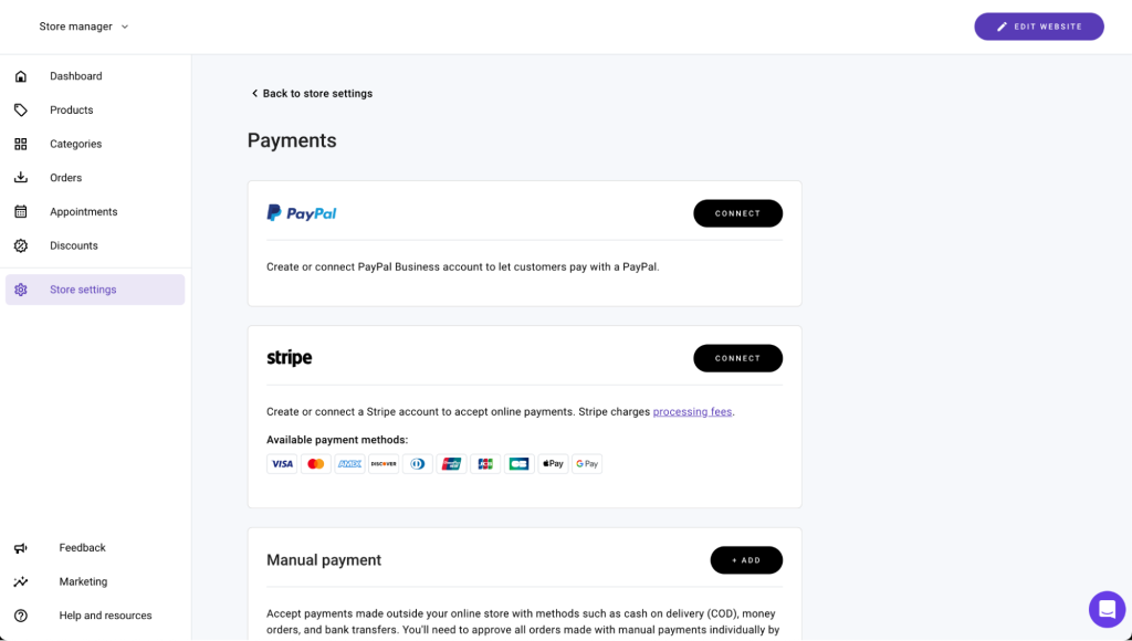 Payments page