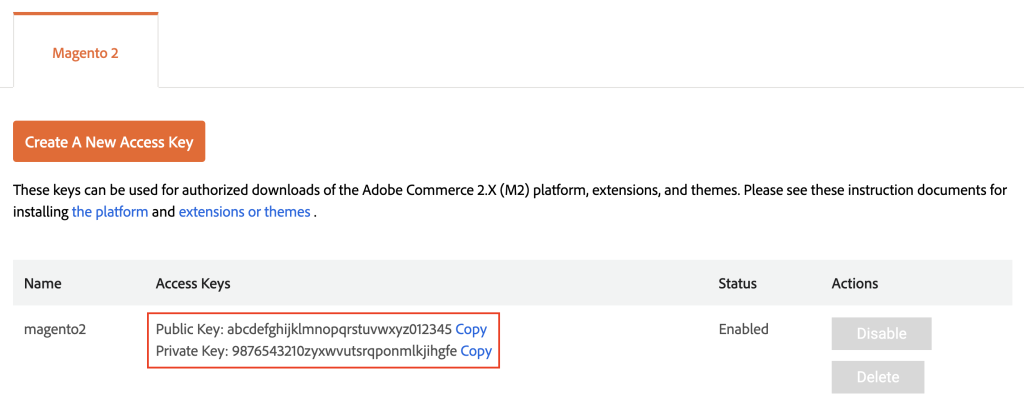 Finding the public and private key on the Adobe Commerce site