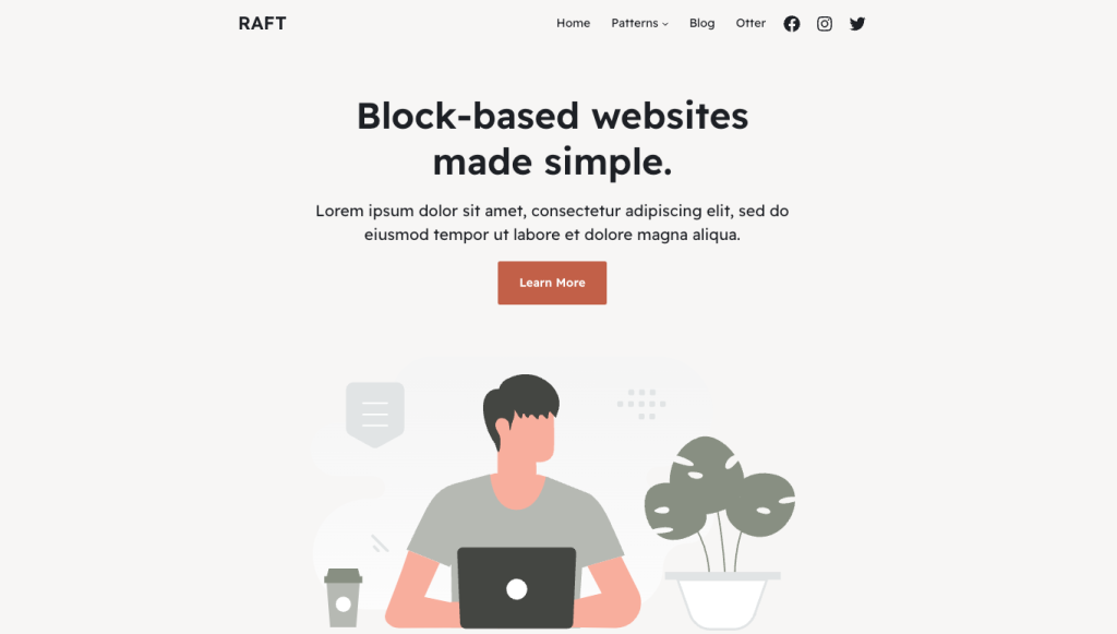 Homepage of one of Raft's site templates