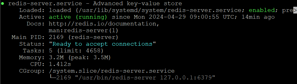 Systemctl shows Redis service status